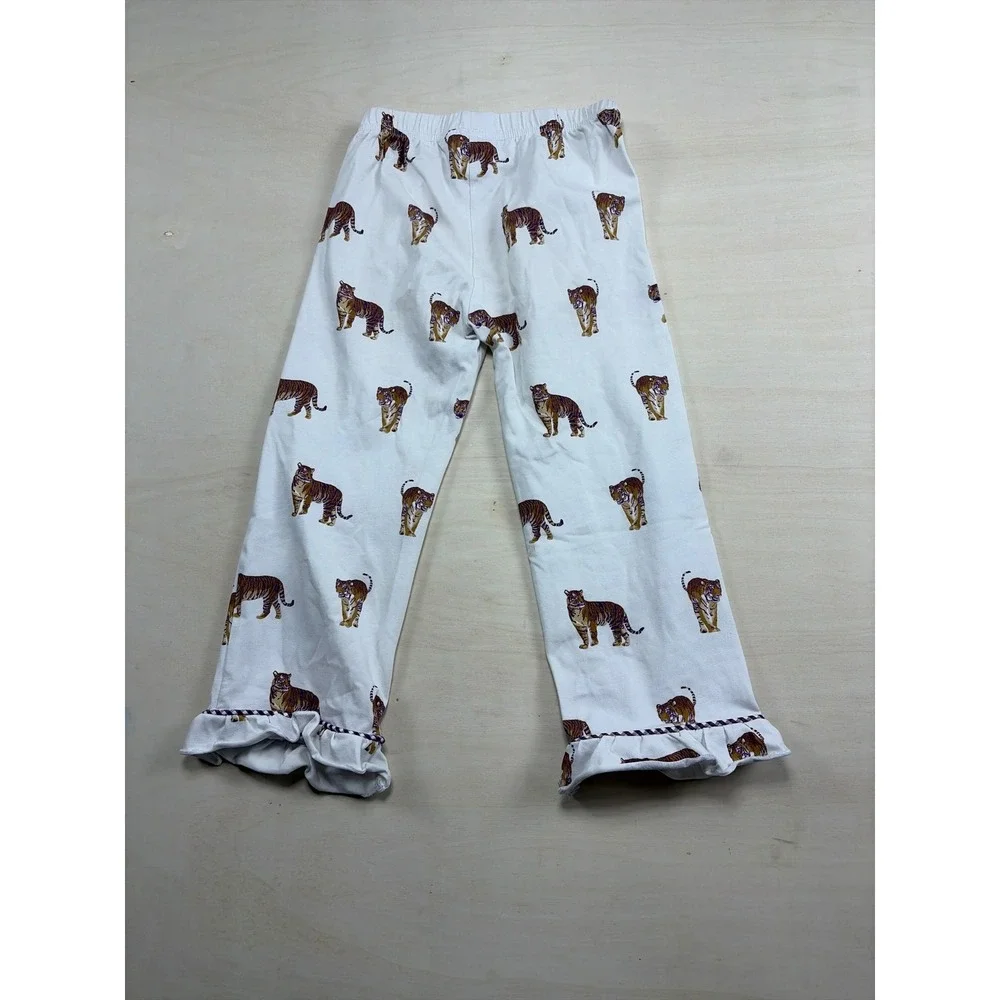 Little Louanne Girls Tiger Print Ruffle Hem Pajama Pants White Purple 3T